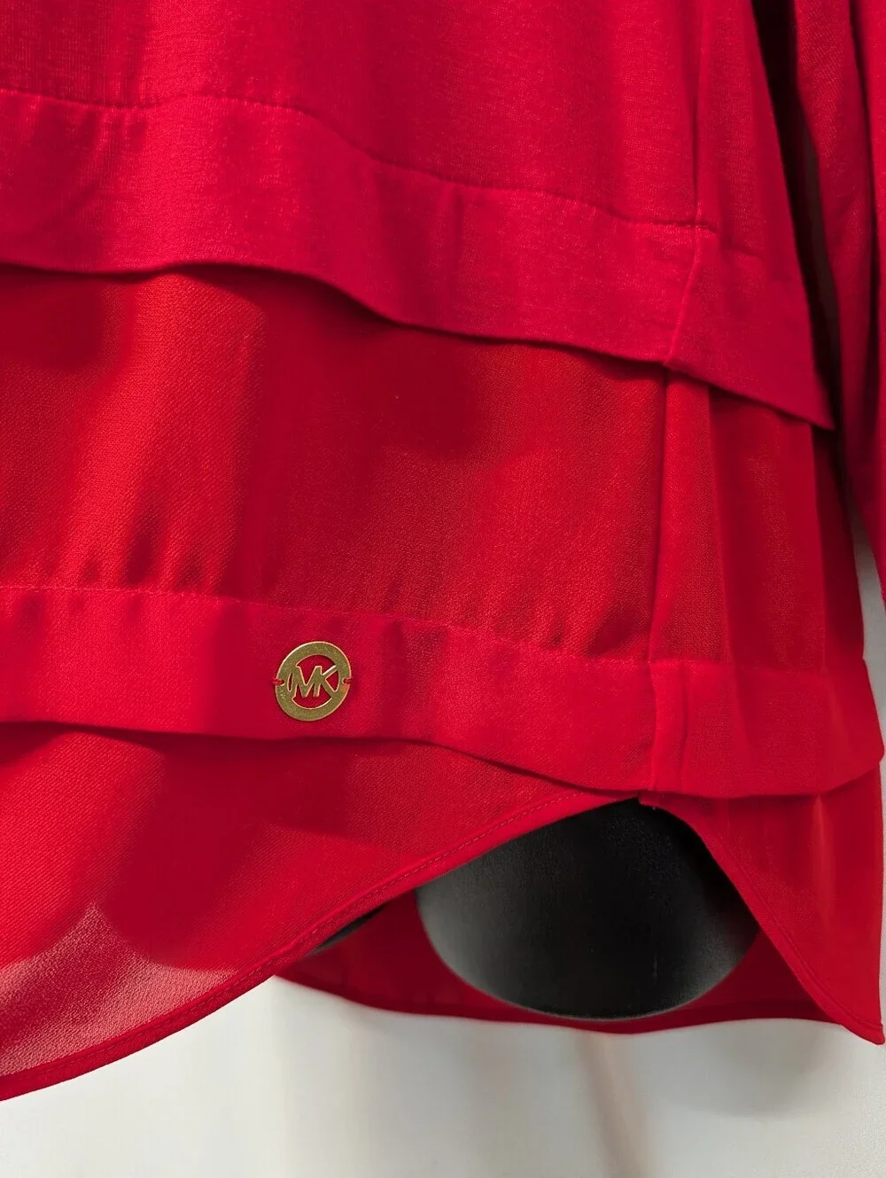 Michael Kors Red Long Sleeve Tiered Layered Blouse Top Sz Large L Sheer Hem
